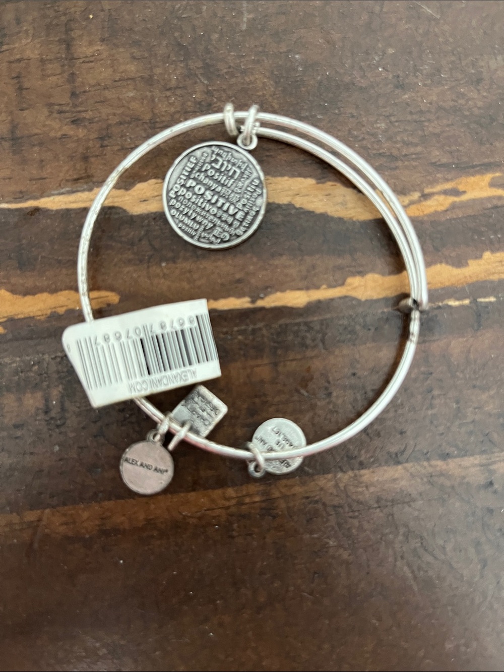 Alex and Ani Silver Positive Word Charm Bangle Bracelet